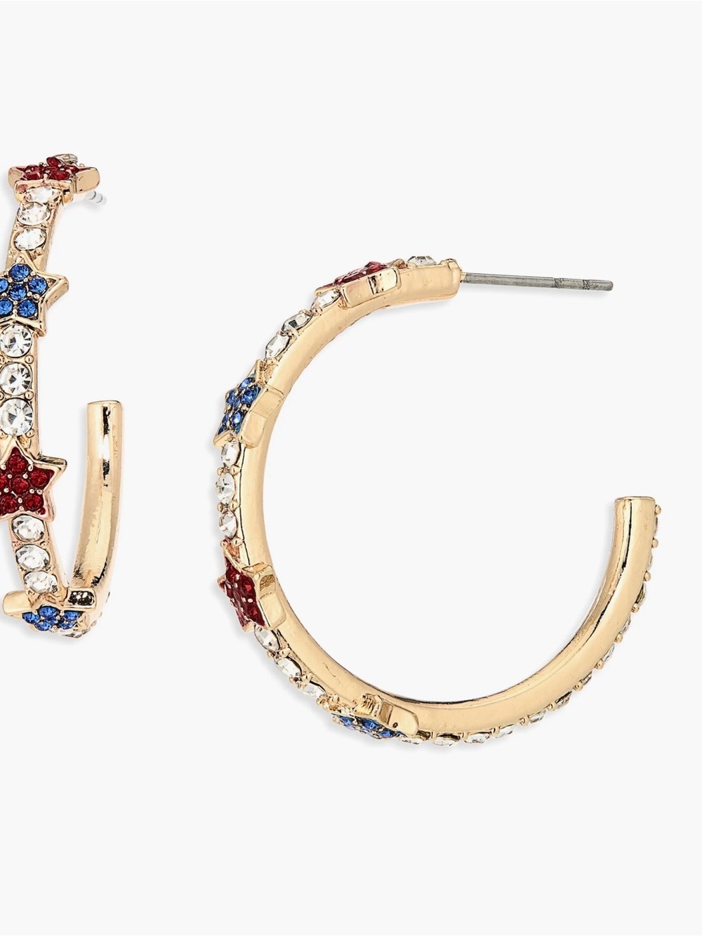 BaubleBar FREEDOM RING Gold Hoop Earrings Red, White & Blue Star Crystals